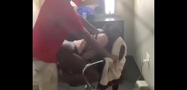  Young horny Caribbean teen taking back shot in barber chair